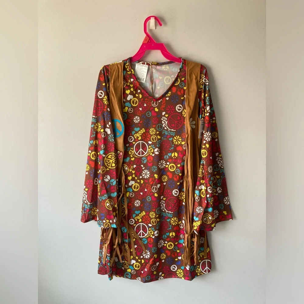Peace and Love Hippie Child Costume Groove 60's Girl L 10-12